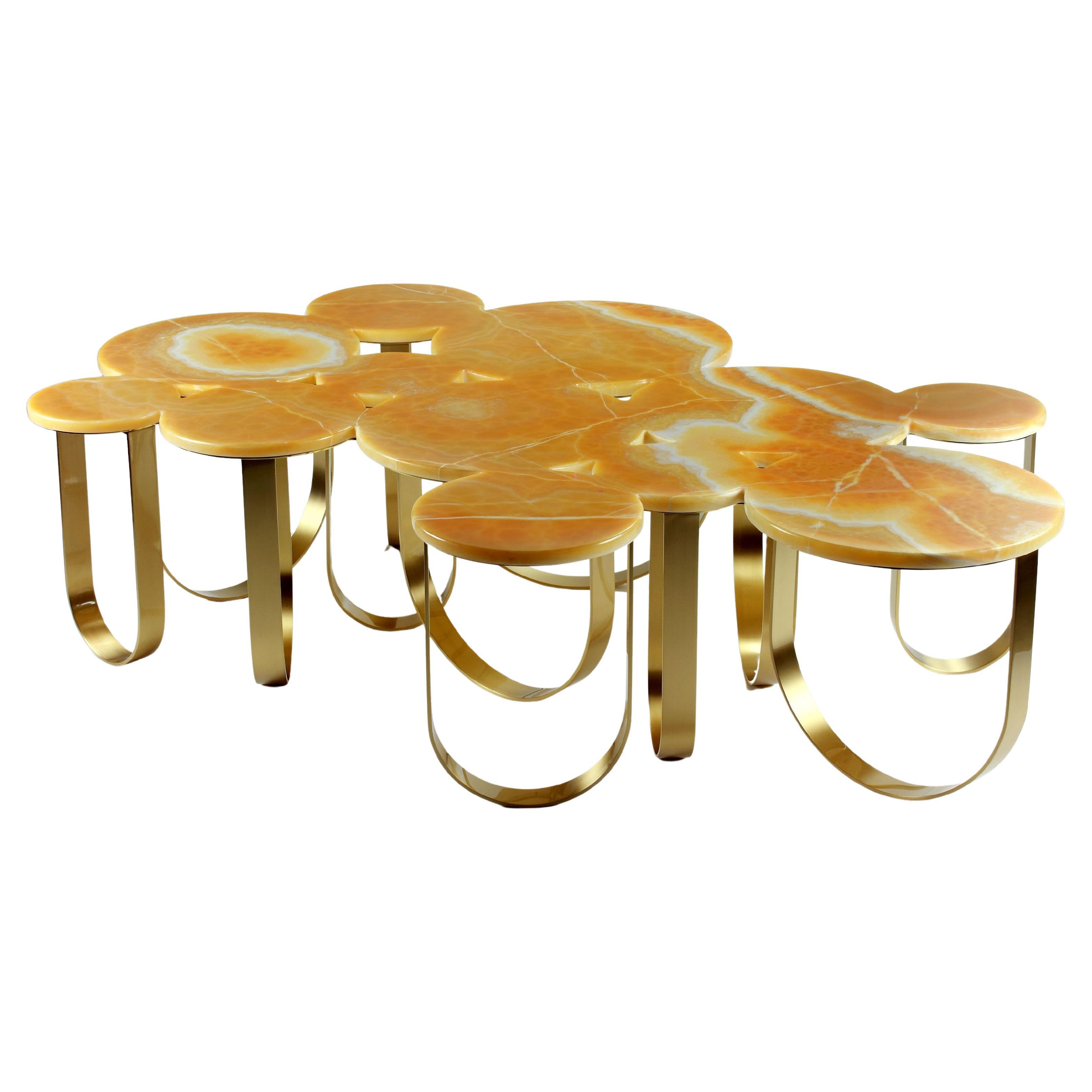 Cloud Coffee Table in Orange Onyx & Brushed Brass by Barberini & Gunnell