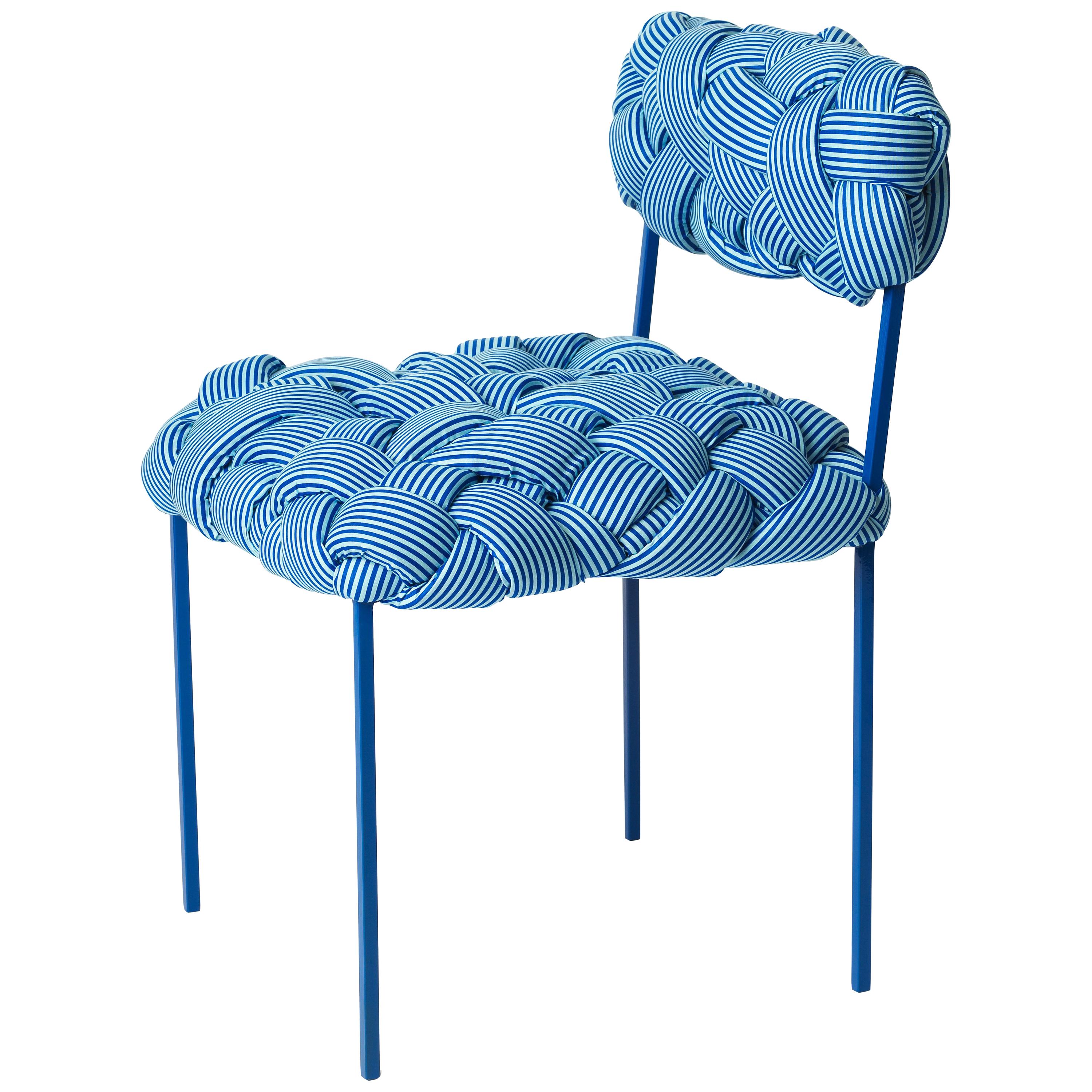"Cloud" Contemporary Chair with Handwoven Blue Upholstery
