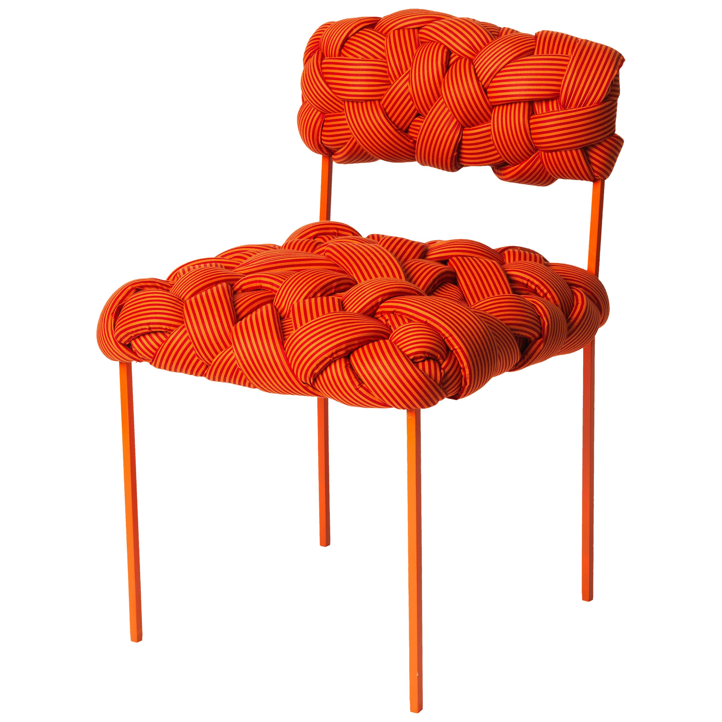 "Cloud" Contemporary Chair with Handwoven Orange Upholstery