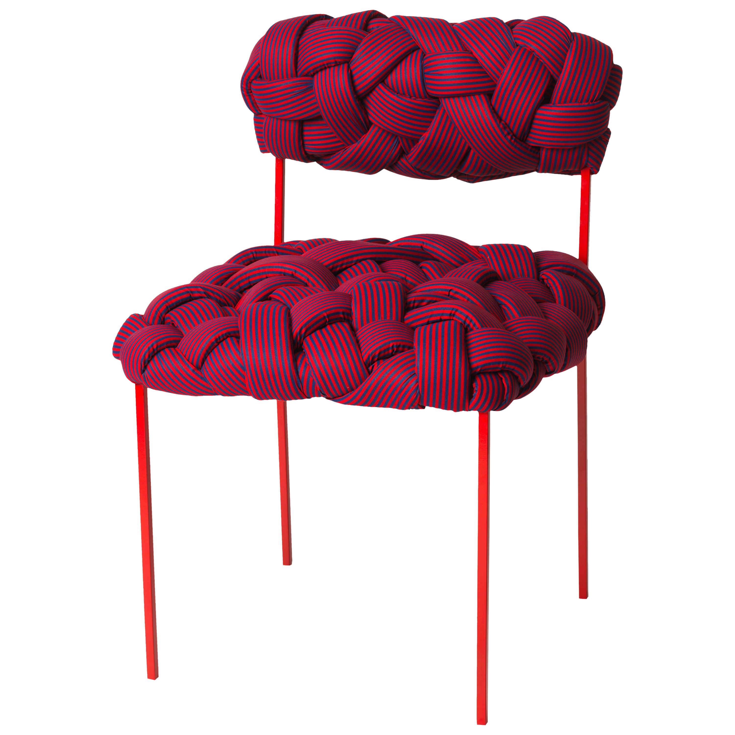 "Cloud" Contemporary Chair with Handwoven Red Upholstery For Sale