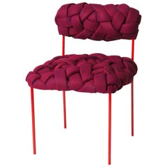 "Cloud" Contemporary Chair with Handwoven Red Upholstery