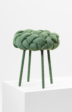 "Cloud" Contemporary Small Stool with Handwoven Green Kvadrat Upholstery