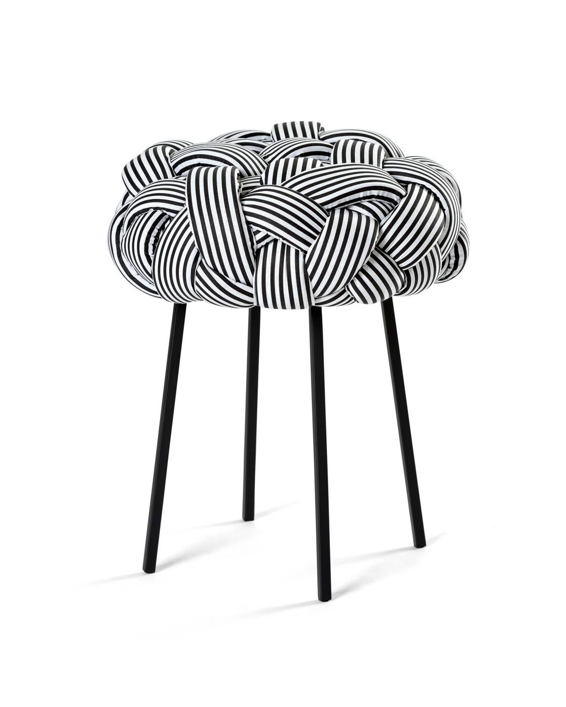 This contemporary stool is part of the Cloud collection, which was created around the concept of trees. These contemporary stools and benches are made with cotton fabric and foam stripes, woven and stitched by hand. Each piece is unique, as the