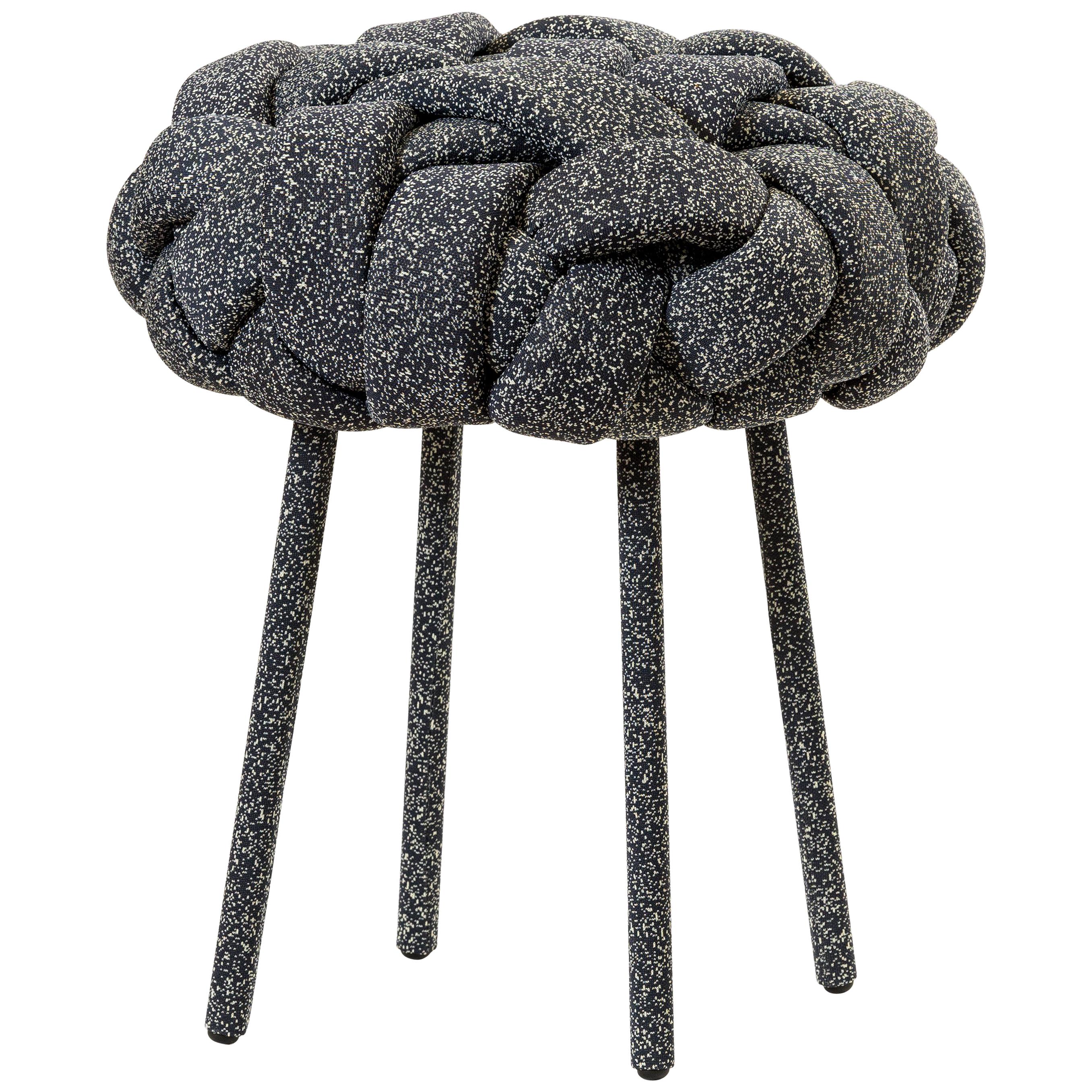 "Cloud" Contemporary Small Stool with Handwoven Navy Kvadrat Upholstery