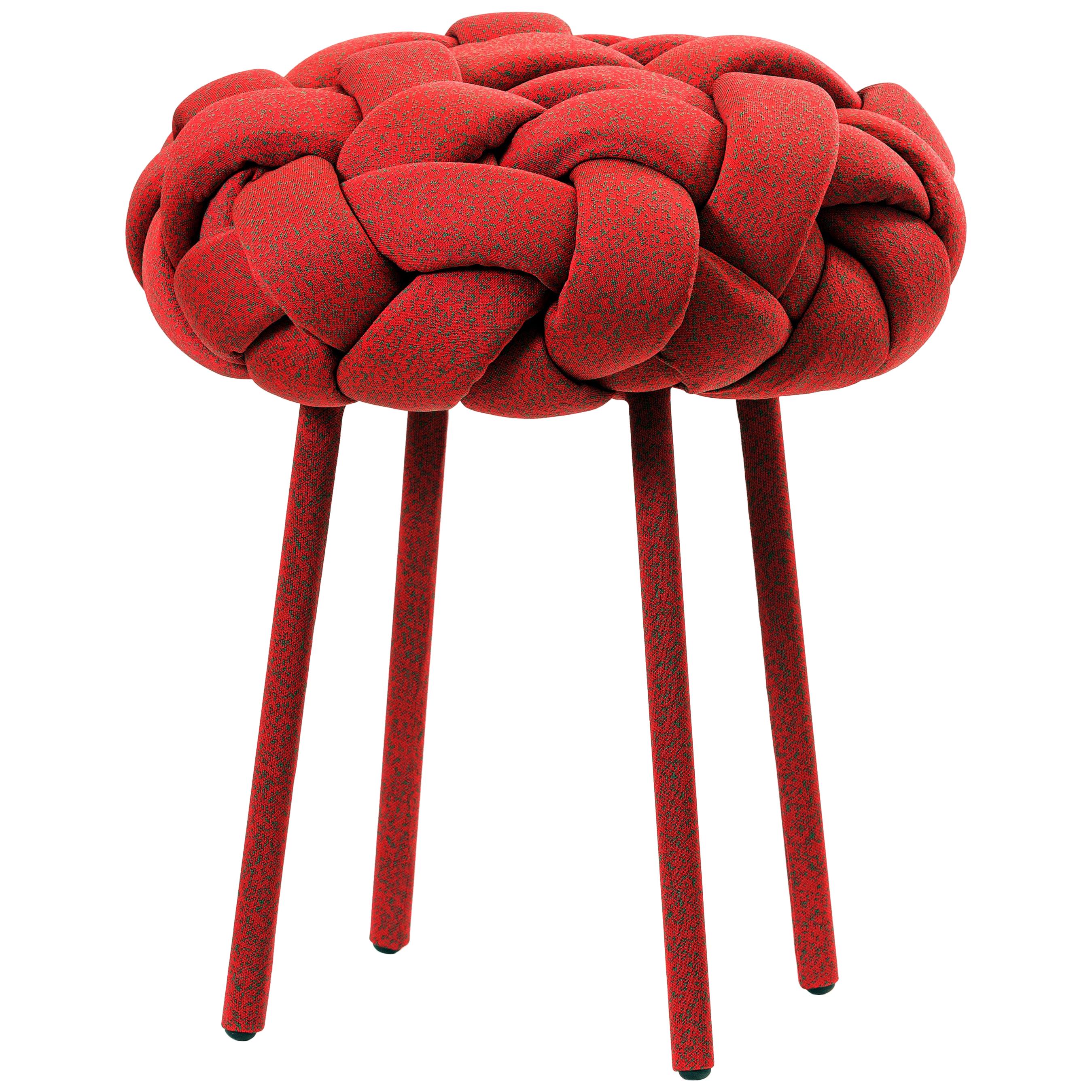 "Cloud" Contemporary Small Stool with Handwoven Red Kvadrat Upholstery