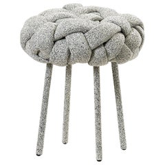 "Cloud" Contemporary Small Stool with Handwoven White Kvadrat Upholstery