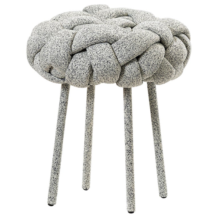"Cloud" Contemporary Small Stool with Handwoven White Kvadrat Upholstery For Sale