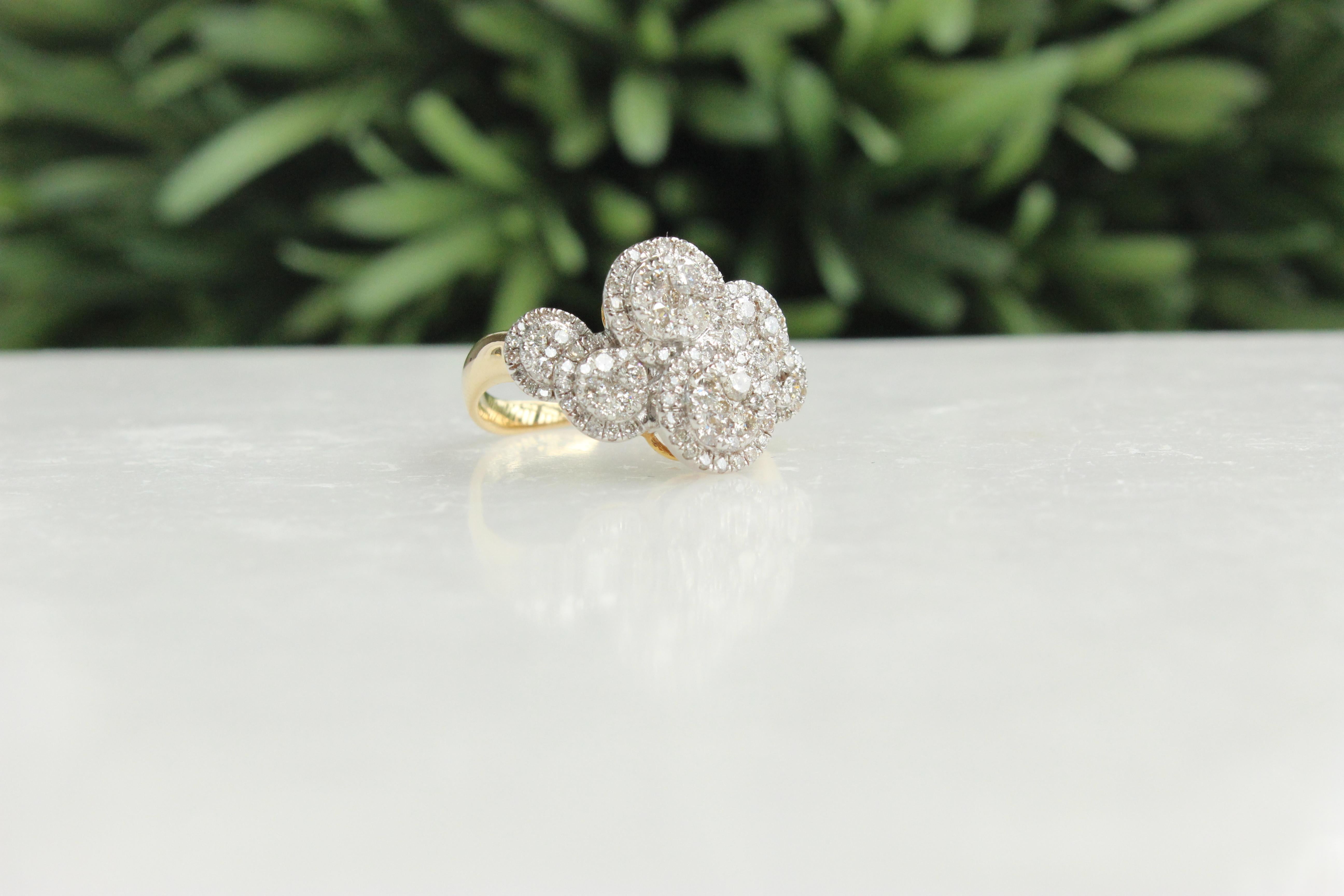 For Sale:  Cloud Diamond Cluster Ring With Illusion Setting Set in 18K Solid Gold 2