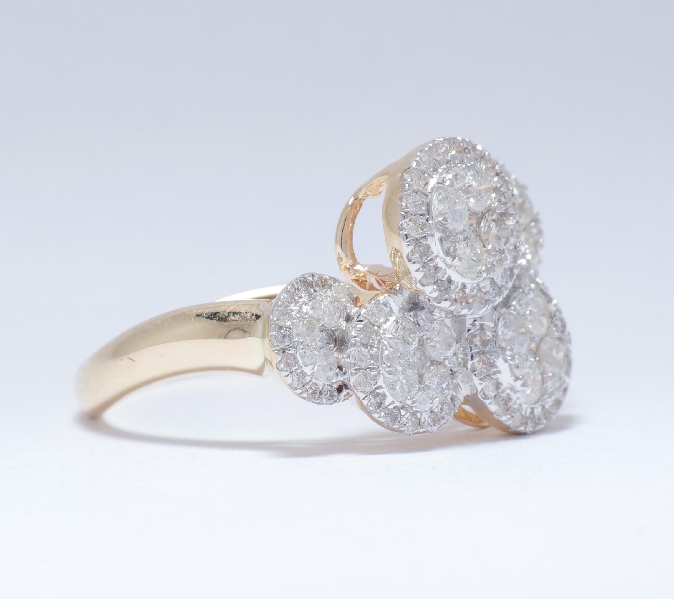 Art Déco Anello con diamante a nuvola in oro massiccio 14K (certificato) in vendita