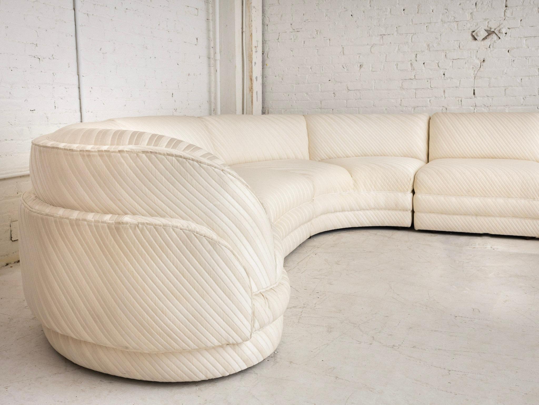 North American Cloud Form Post Modern 5 Piece Sectional in Cream Jacquard Stripe Upholstery