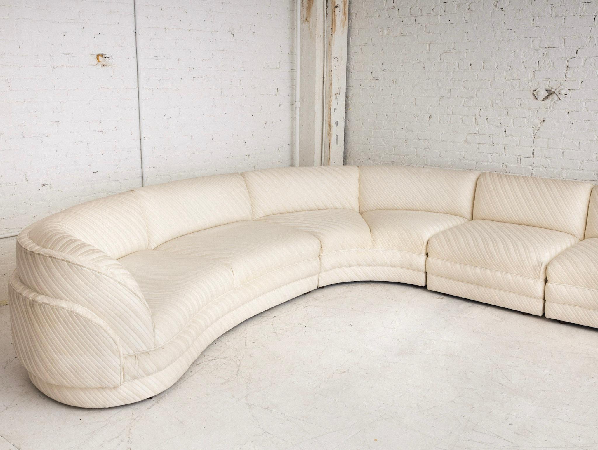 Cloud Form Post Modern 5 Piece Sectional in Cream Jacquard Stripe Upholstery In Good Condition In Brooklyn, NY
