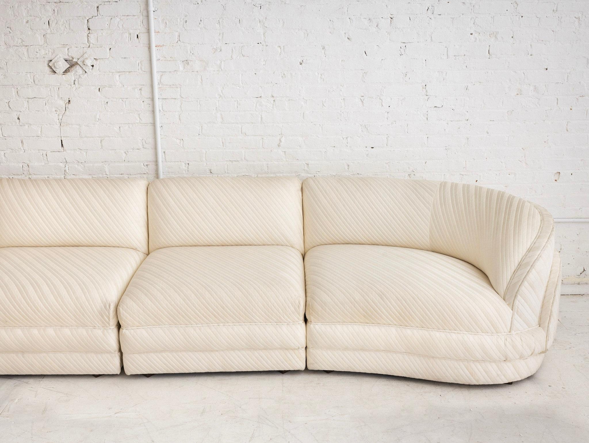 Late 20th Century Cloud Form Post Modern 5 Piece Sectional in Cream Jacquard Stripe Upholstery