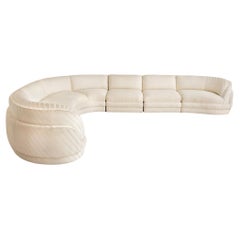 Cloud Form Post Modern 5 Piece Sectional in Cream Jacquard Stripe Upholstery