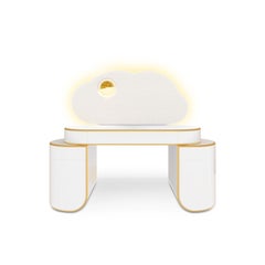 Cloud Glow Desk by MAGILORE - Scrivania di lusso per bambini in Bouclé e foglia d'oro con Amb