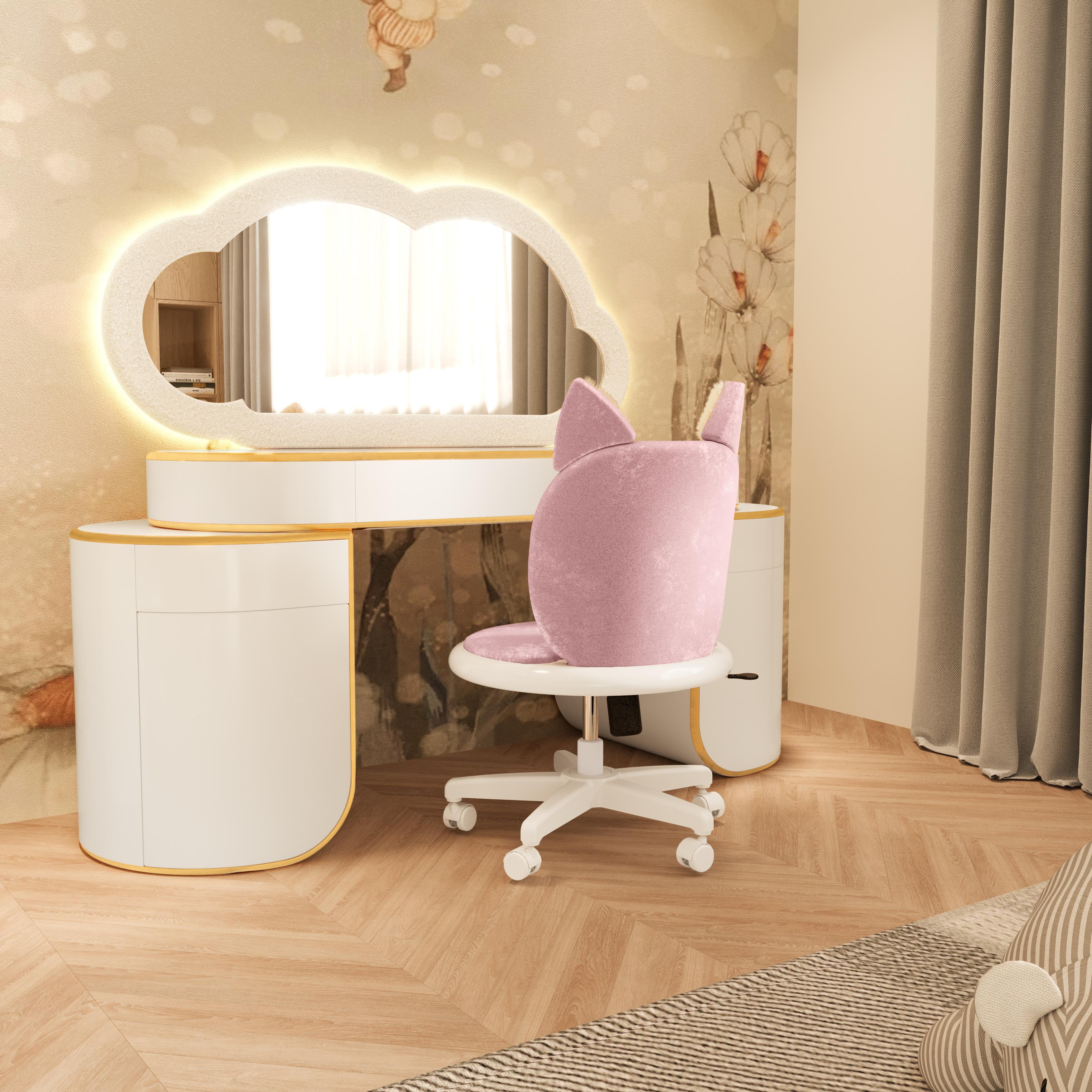 Cloud Glow Desk by MAGILORE - Scrivania di lusso per bambini in Bouclé e foglia d'oro con Amb in vendita 1