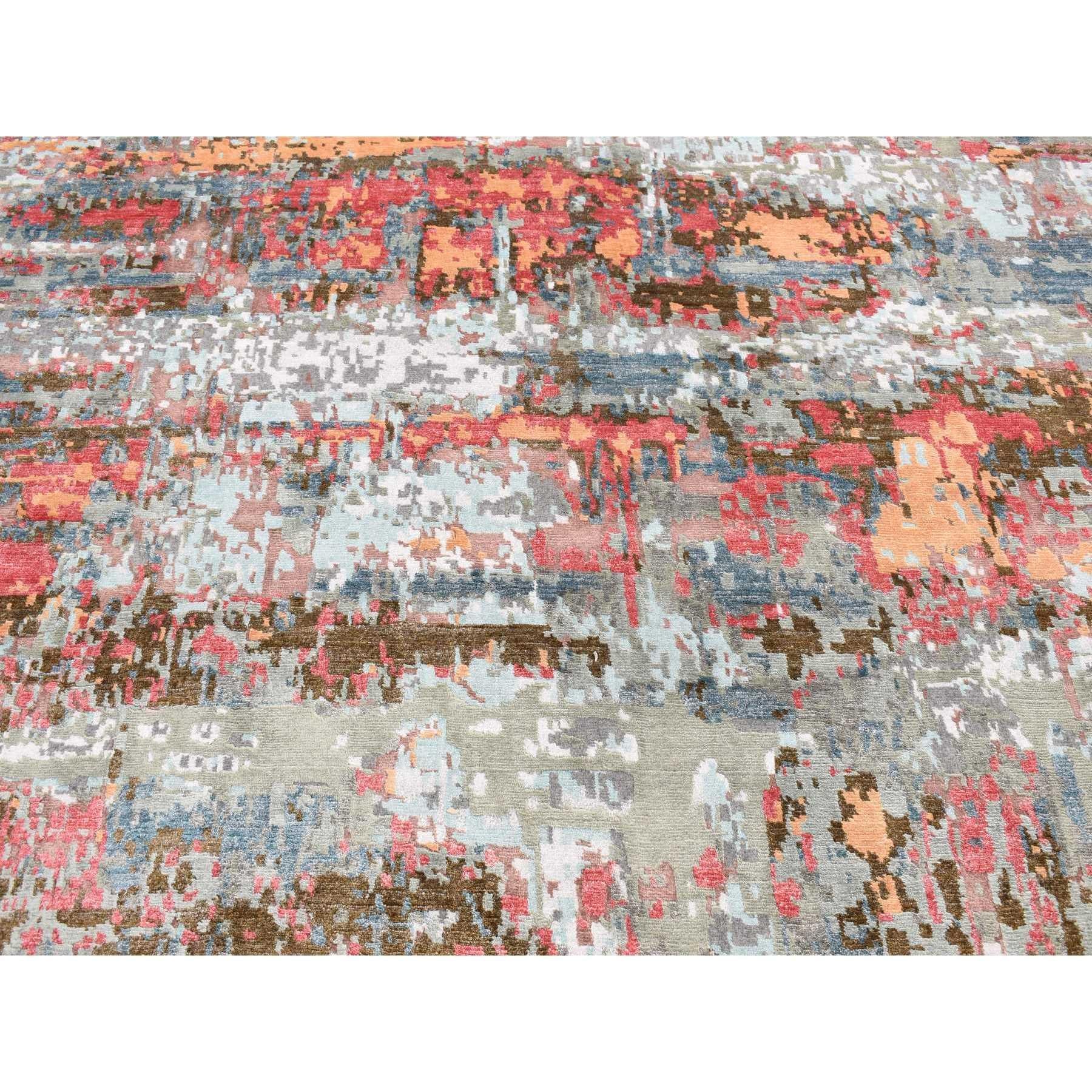 Soie Tapis d'Orient en laine et soie noué à la main Cloud Gray Abstract Design en vente