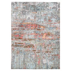 Cloud Gray Abstract Design Wool and Silk Hand Knotted Oriental Rug
