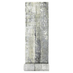 Cloud Gray Abstract Design Lana e Seta annodato a mano XL Runner Rugs 2'8" x 25'7"