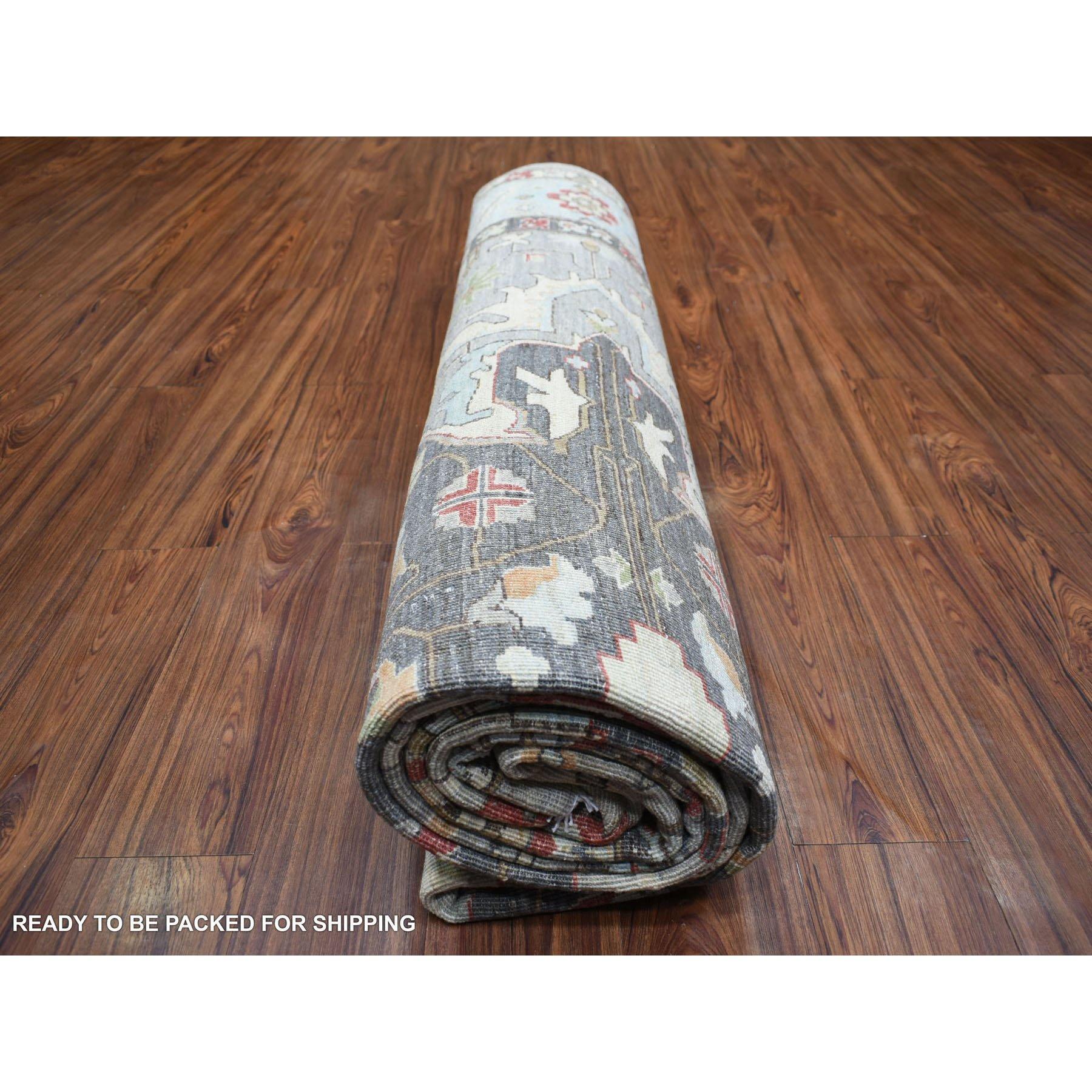 Cloud Gray Fine Peshawar con Heriz Design 100% Lana annodato a mano Rugs 9'2