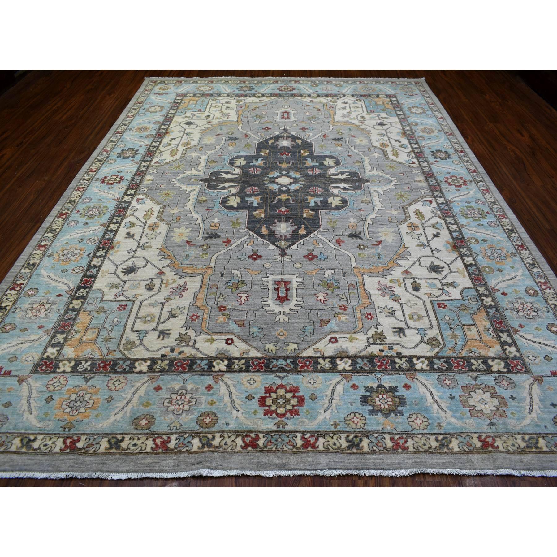 Medievale Cloud Gray Fine Peshawar con Heriz Design 100% Lana annodato a mano Rugs 9'2
