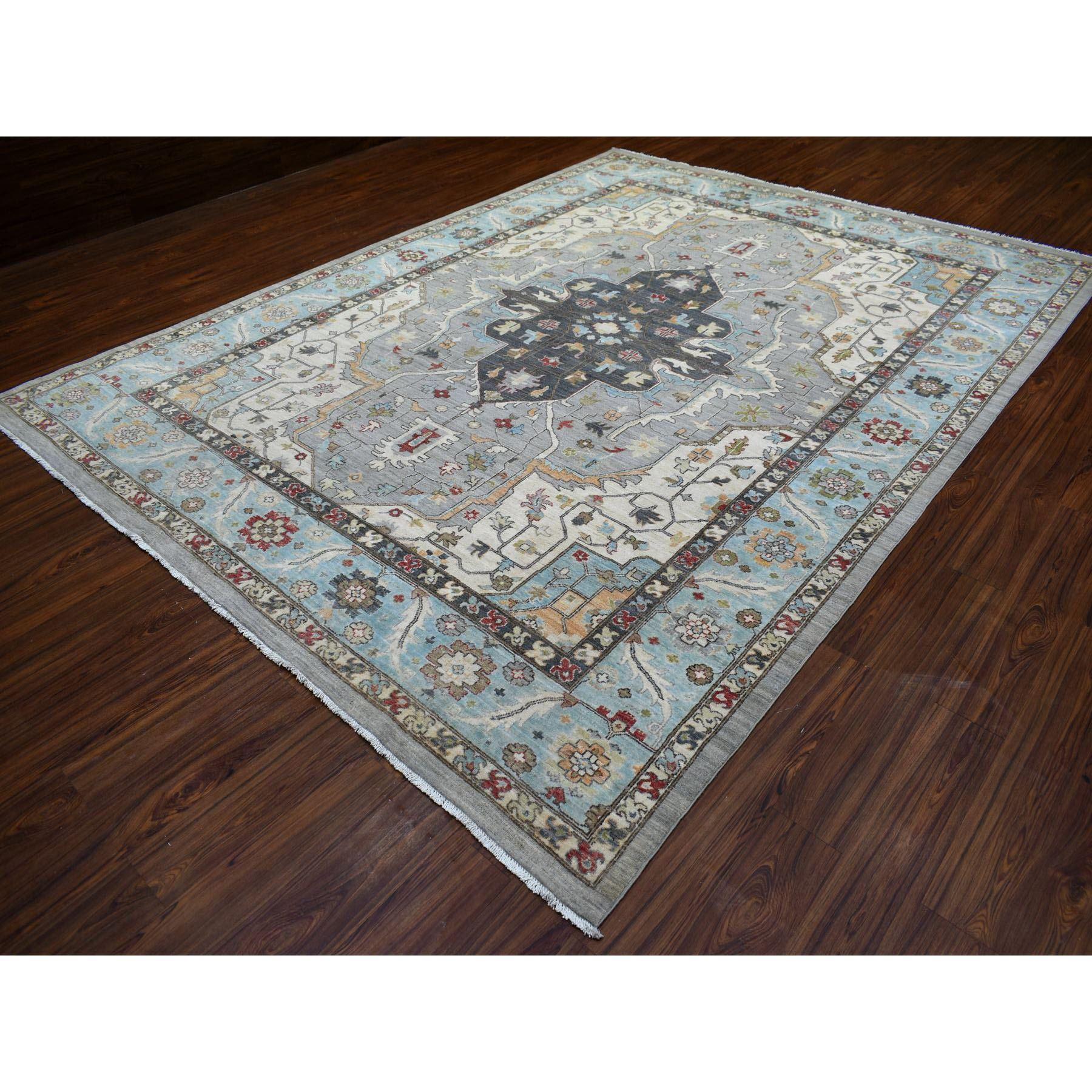 Afghano Cloud Gray Fine Peshawar con Heriz Design 100% Lana annodato a mano Rugs 9'2