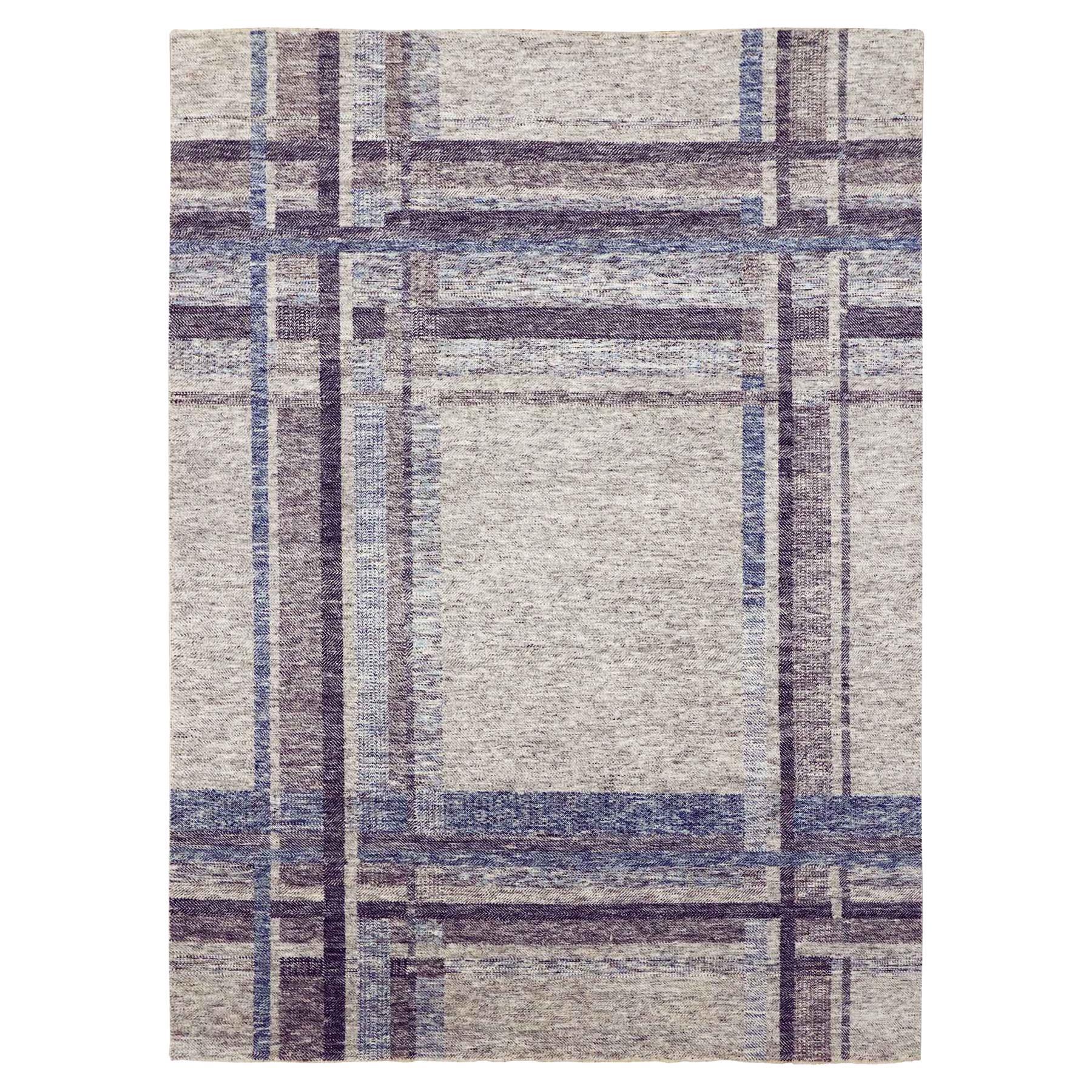 Tapis à carreaux géométriques ouverts et noués à la main gris nuageux 9'0" x 12'1"