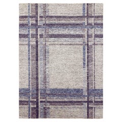 Cloud Gray Geometric Opened Up Plaid Design Wool Hand Knotted Rug 9'0" x 12'1"