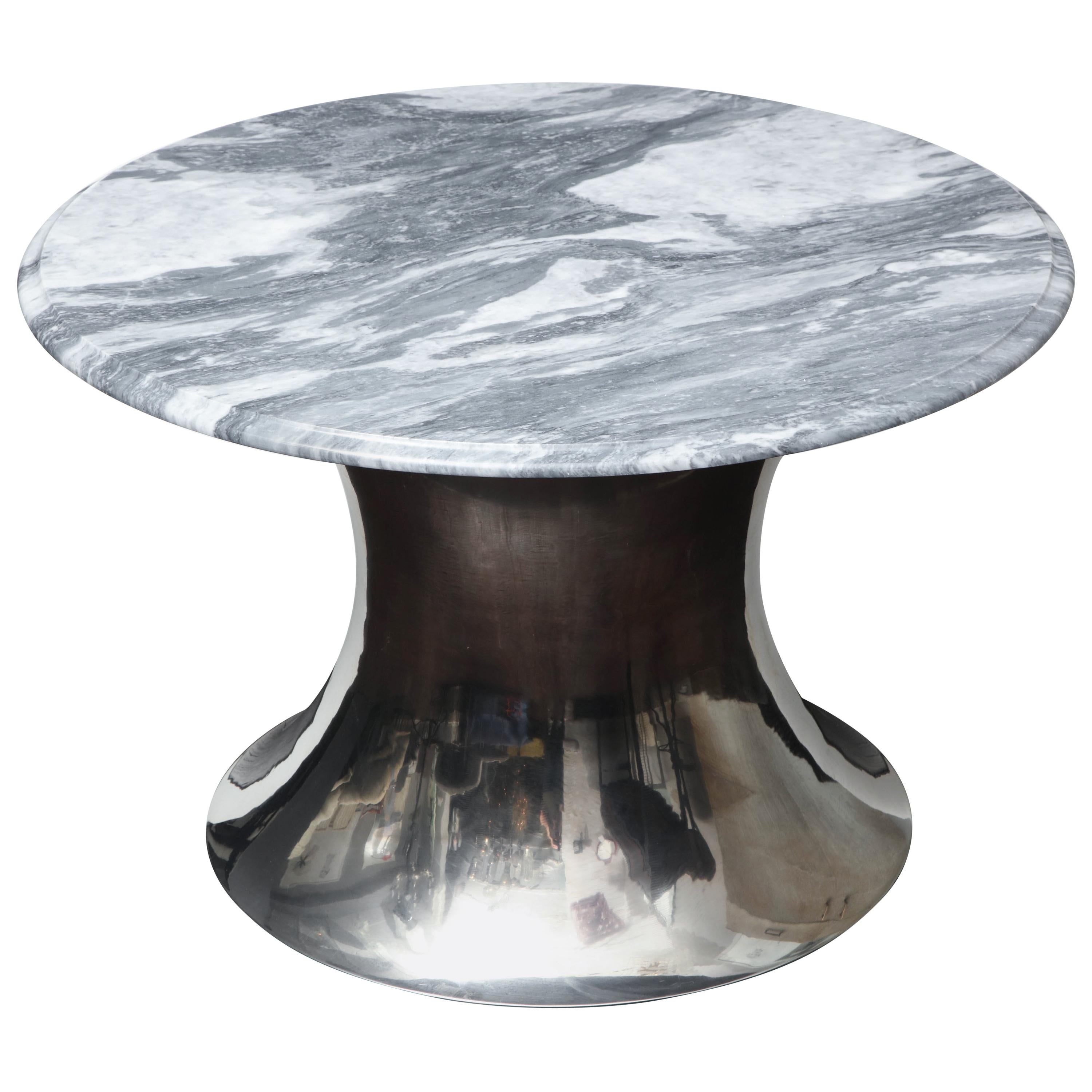 "Nimbus" End Table in Polished Steel and Marble For Sale