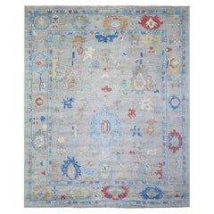 Cloud Gray Soft Wool Hand Knotted Afghan Angora Oushak Oriental Rug 8'4" x 9'8"