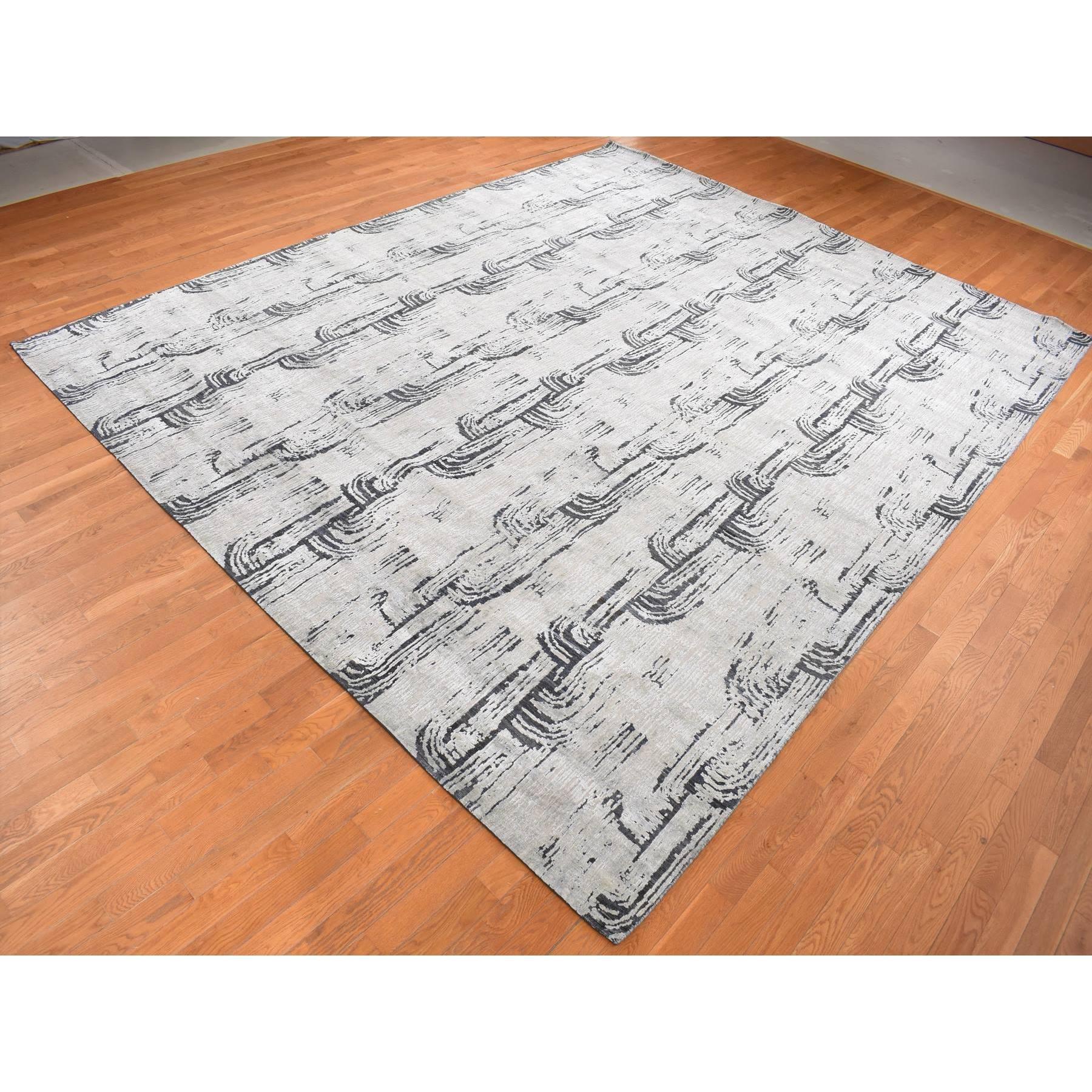 Medieval Cloud Gray THE CANE Oversized Pure Silk with Wool Hand Knotted Rug 11'9