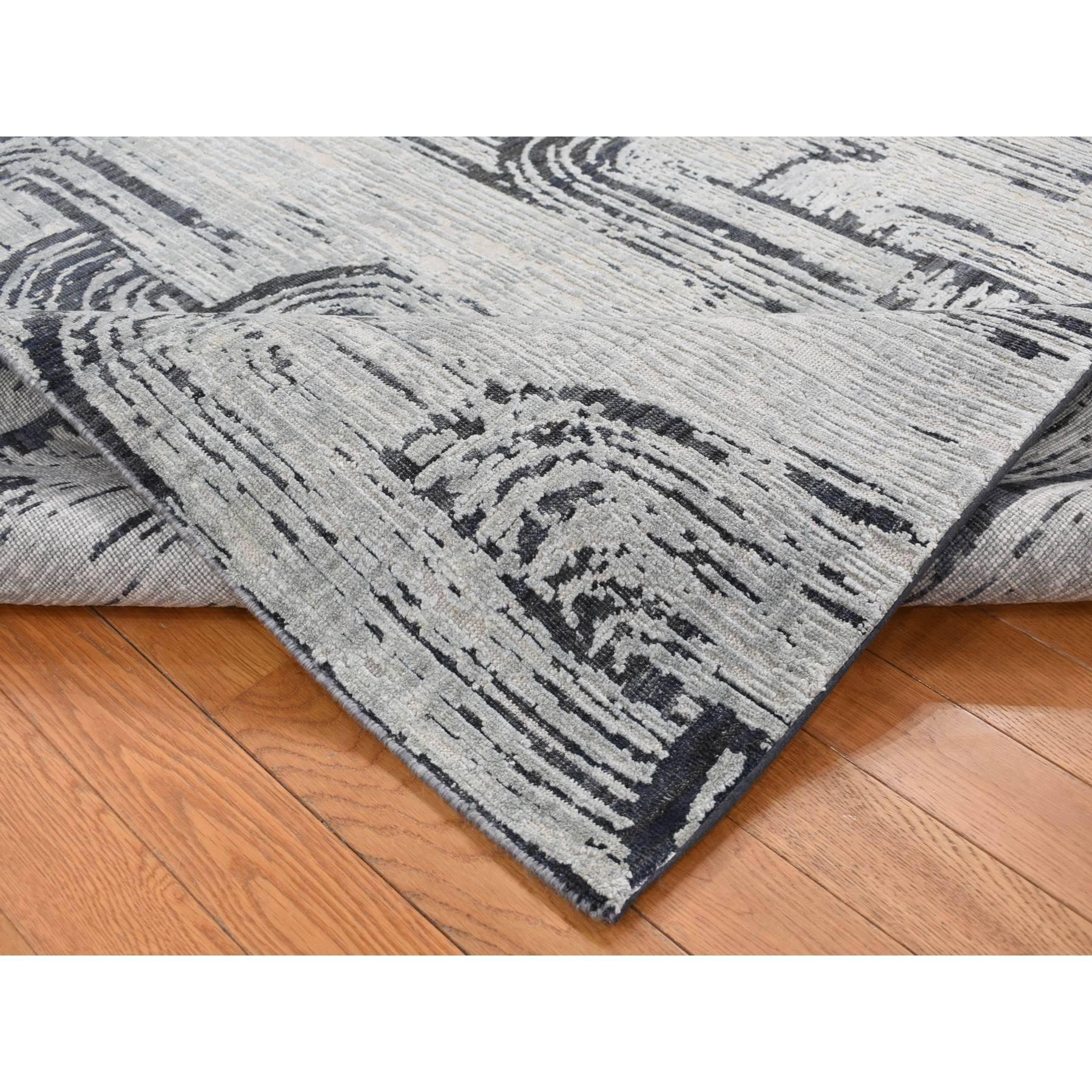 Hand-Knotted Cloud Gray THE CANE Oversized Pure Silk with Wool Hand Knotted Rug 11'9