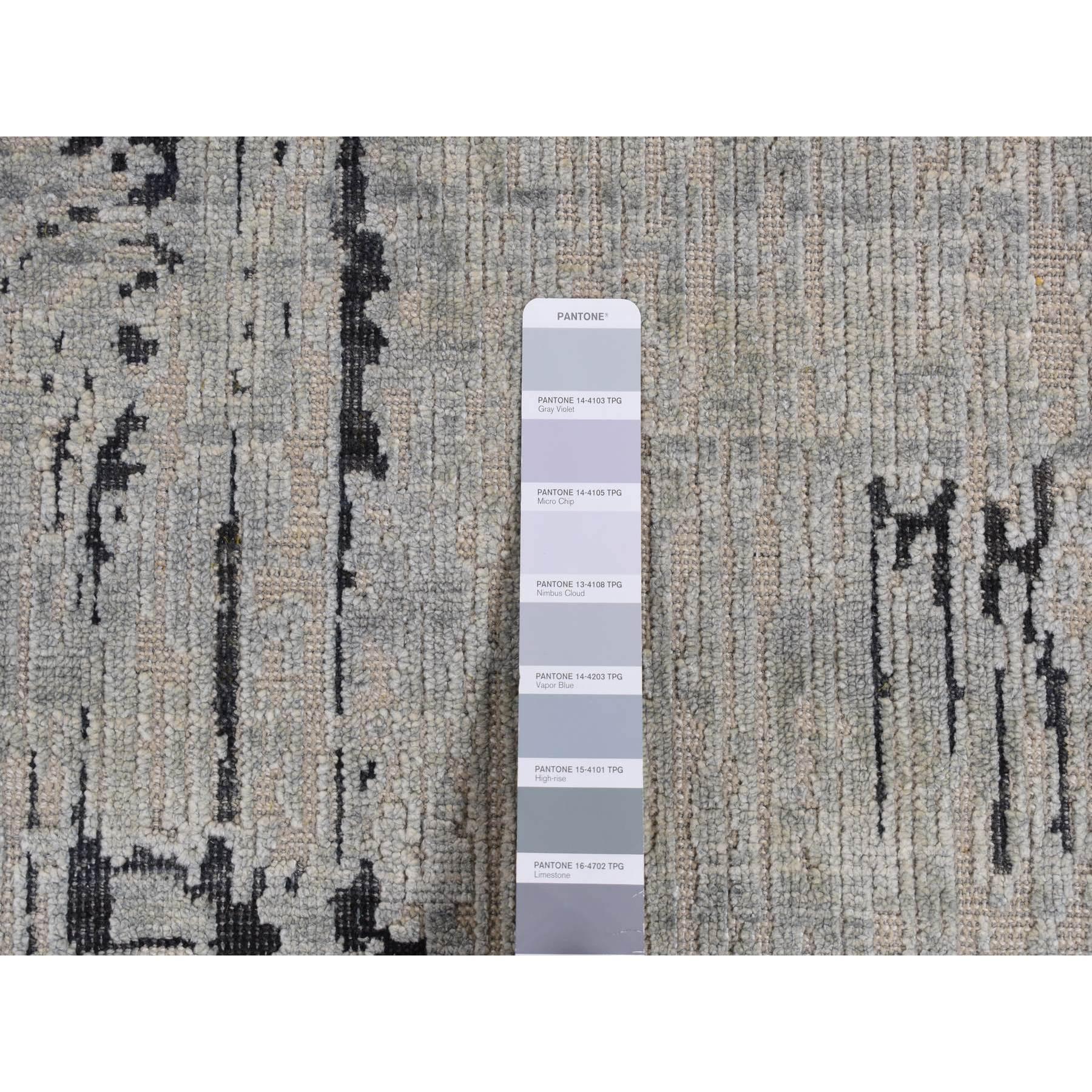 Contemporary Cloud Gray THE CANE Oversized Pure Silk with Wool Hand Knotted Rug 11'9