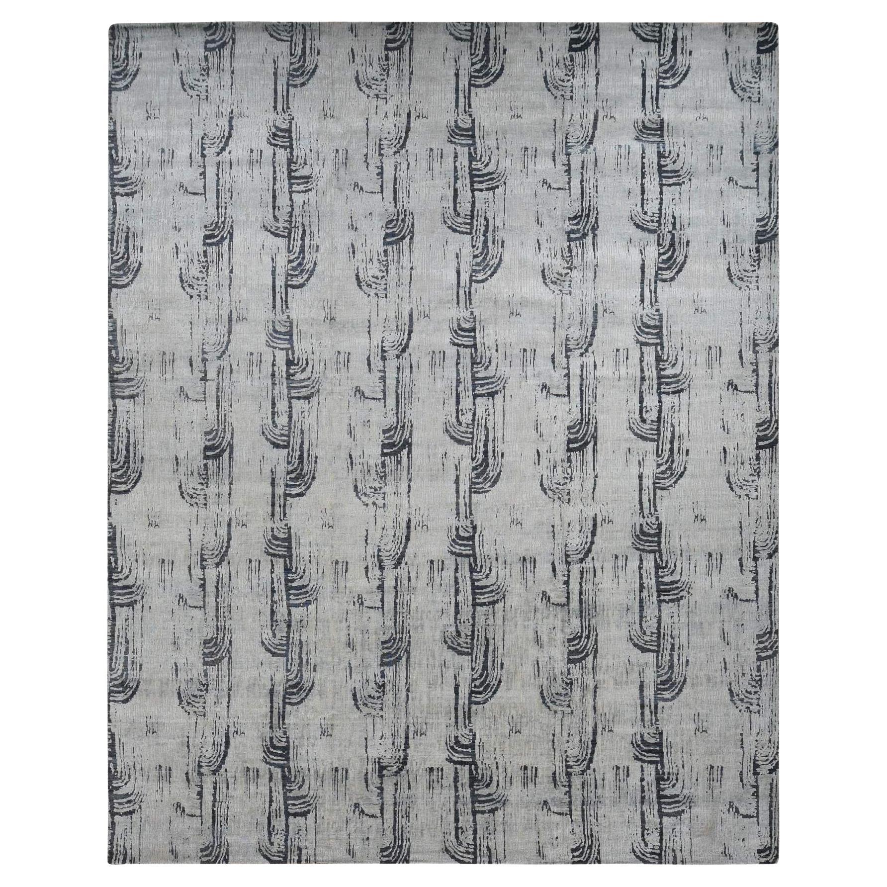 Cloud Gray THE CANE Oversized Pure Silk with Wool Hand Knotted Rug 11'9"x14'10" For Sale