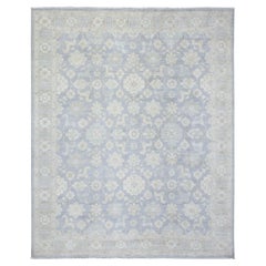 Cloud Gray White Wash Peshawar Natural Wool Hand Knotted Oriental Rug 7'10"x9'7"