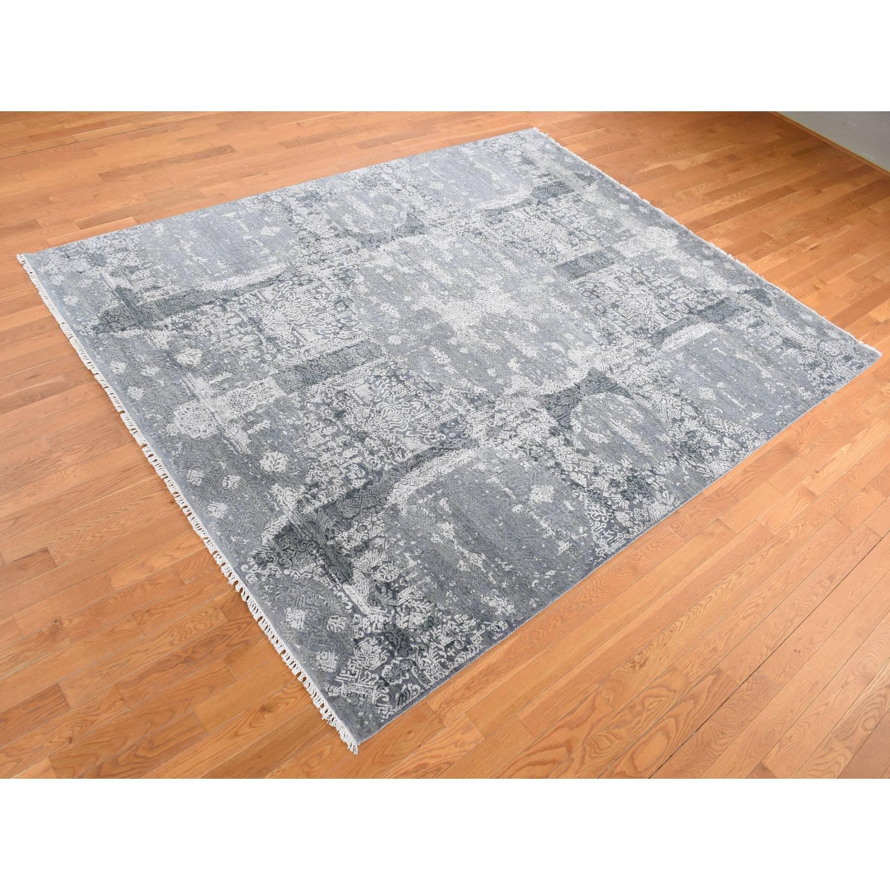 Medievale Cloud Tappeto grigio in lana e pura seta dal design gioiello annodato a mano, 7'10