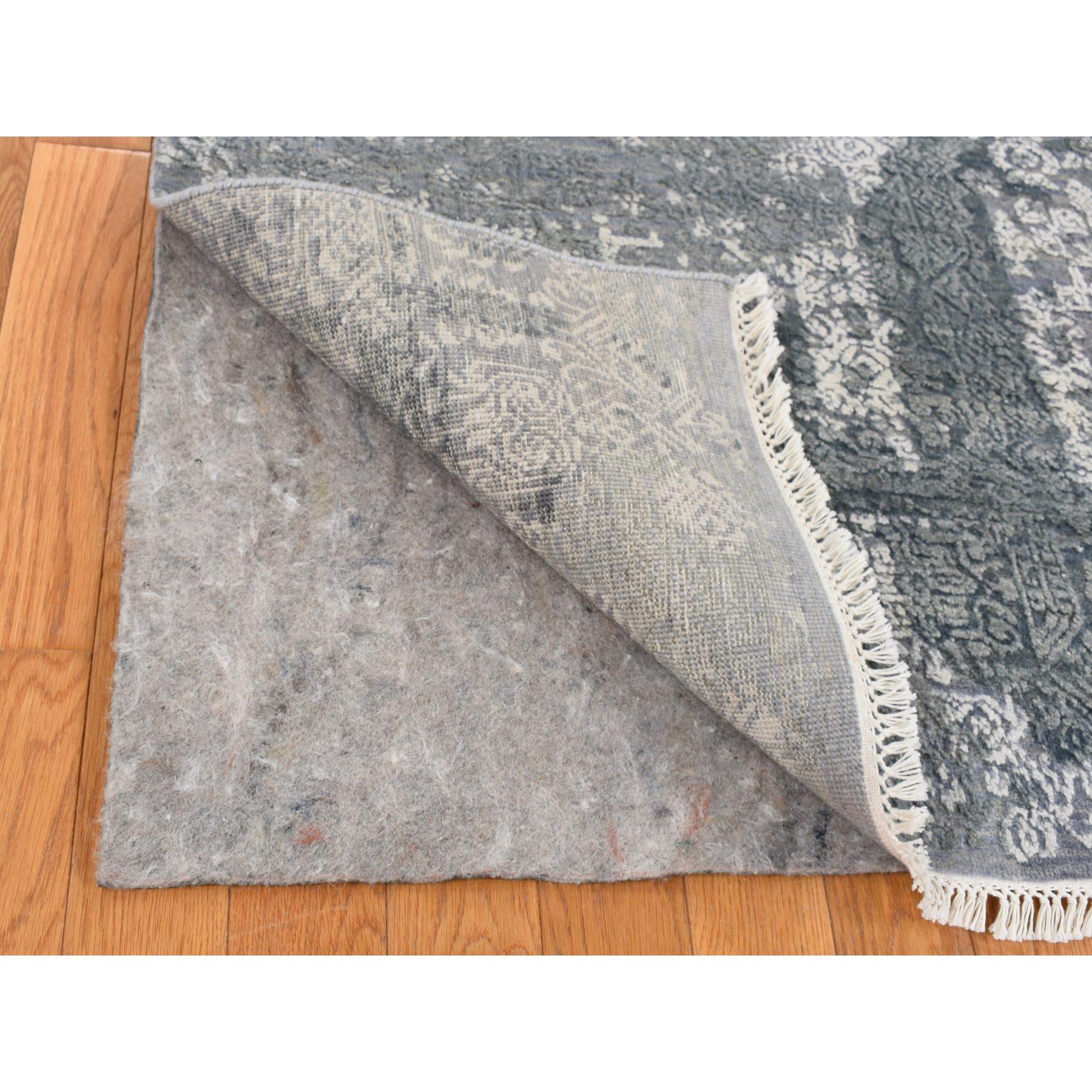 Indiano Cloud Tappeto grigio in lana e pura seta dal design gioiello annodato a mano, 7'10