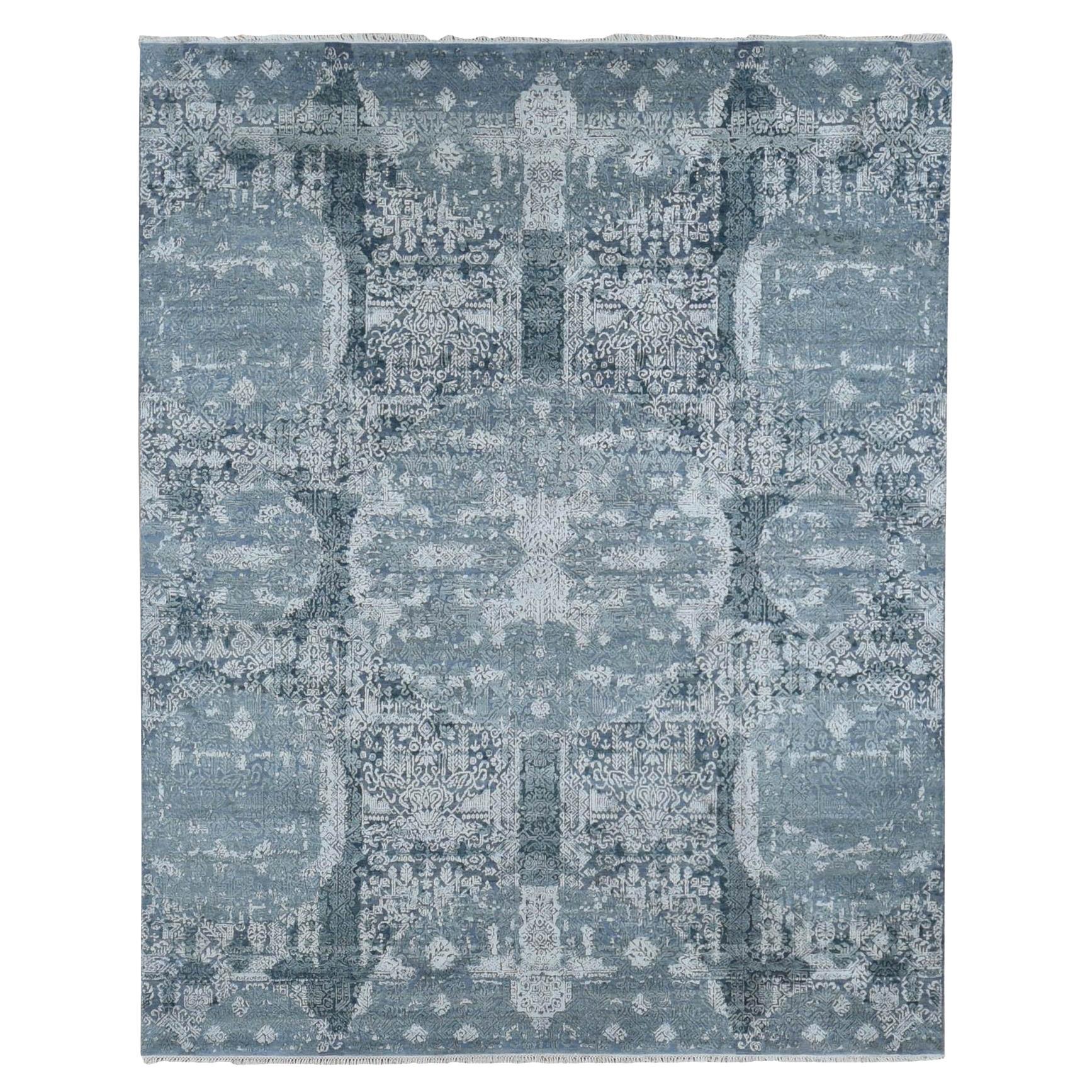 Cloud Gray Wool and Pure Silk Jewellery Design Hand Knotted Rug 7'10" x 10'0"