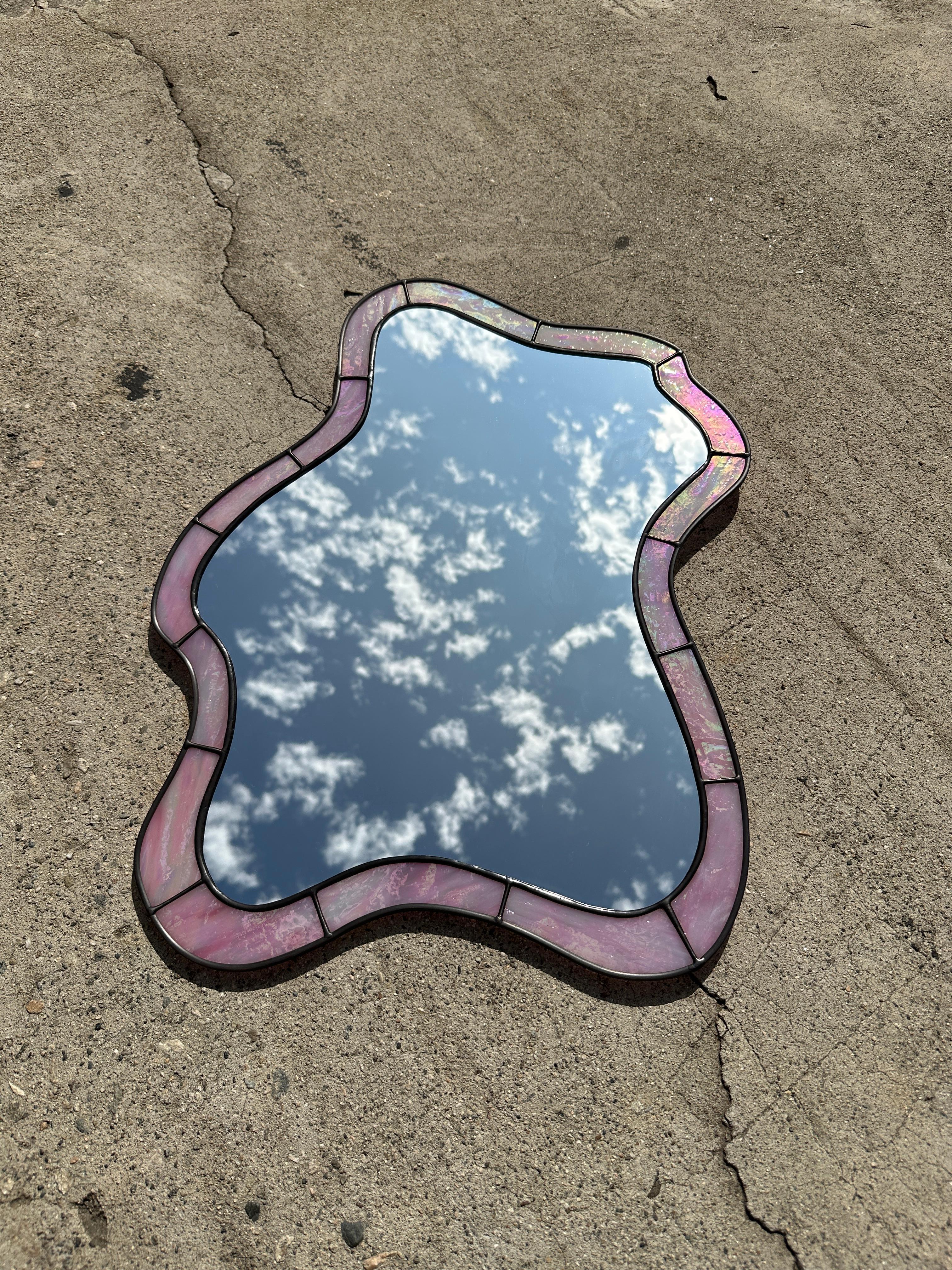 American Cloud Mirror in Iridescent Rose Quartz For Sale