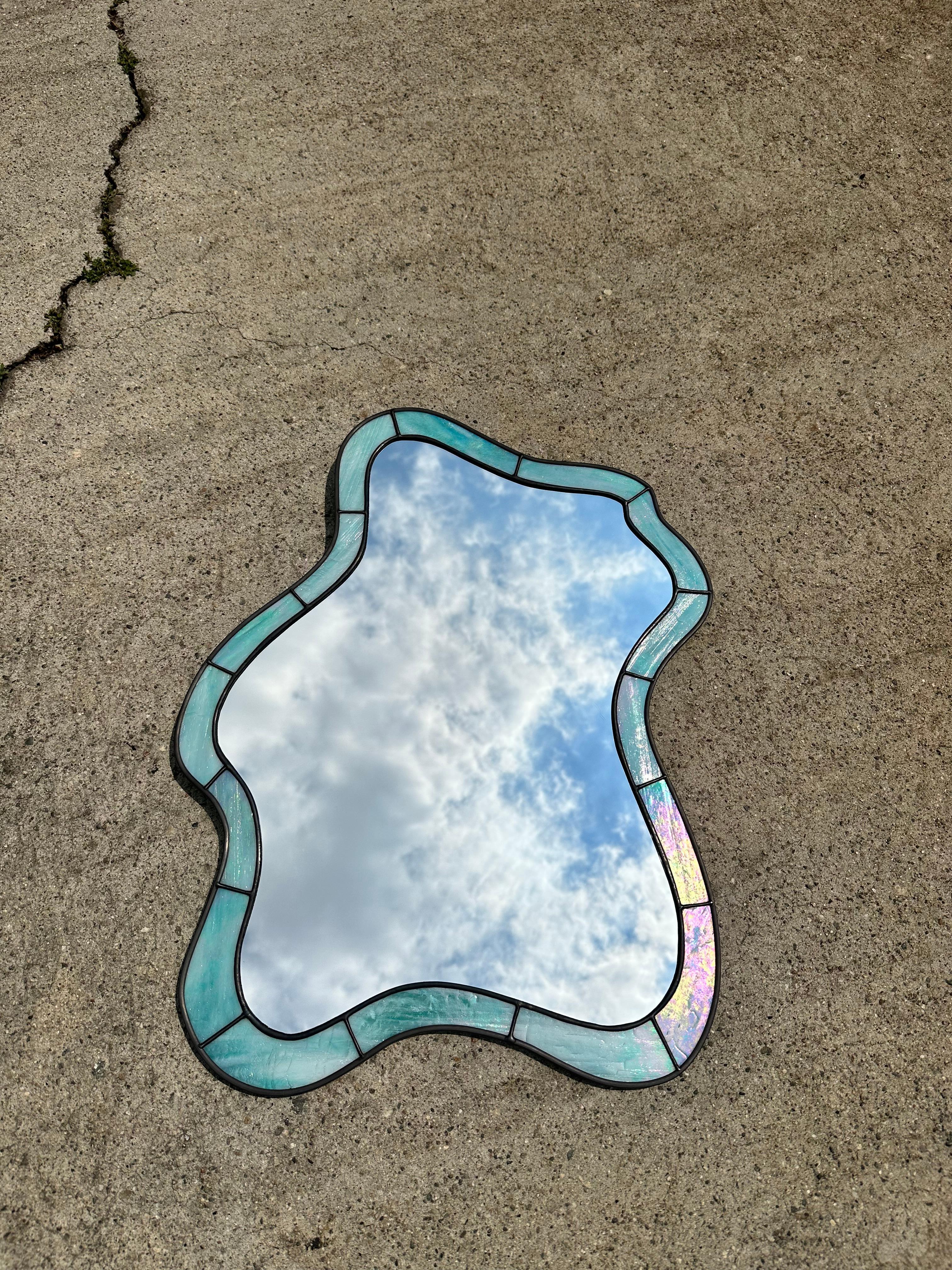 Stained Cloud Mirror in Iridescent Turquoise  For Sale