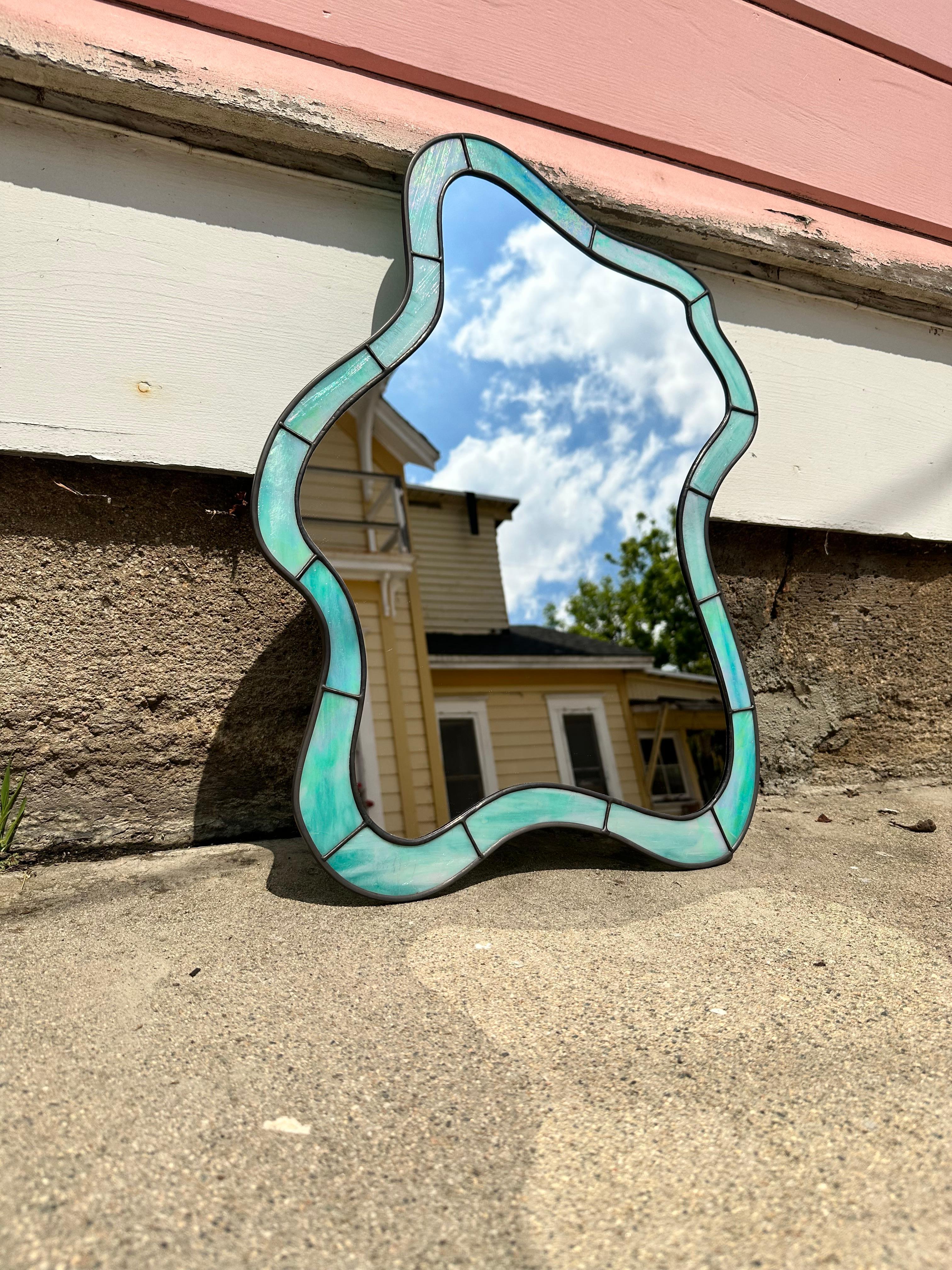 Cloud Mirror in Iridescent Turquoise  In New Condition For Sale In Alhambra, CA