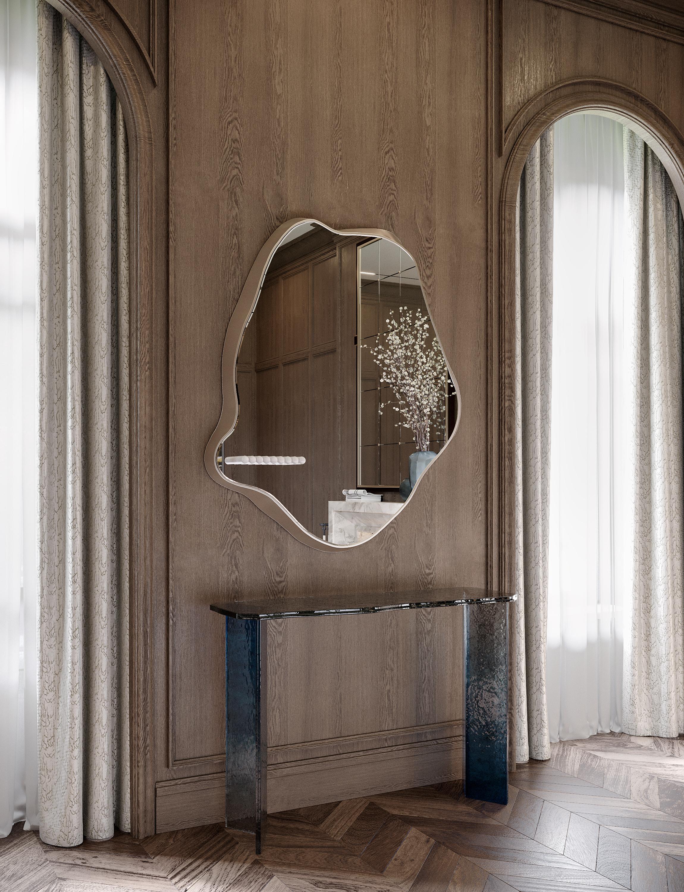 Européen Miroir mural de luxe moderne en forme de nuage avec cadre en métal et étagère en marbre en vente