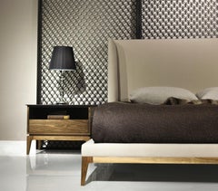 Cloud Nightstand Solid Walnut Wood with Brown Pattern Top Open Storage Nightstad