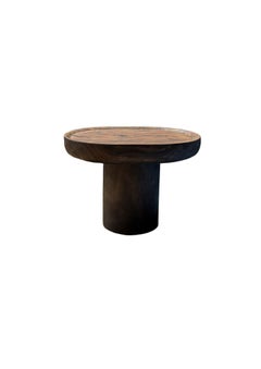 Hand-Carved Solid Mango Wood Side Table, Modern Organic, Espresso