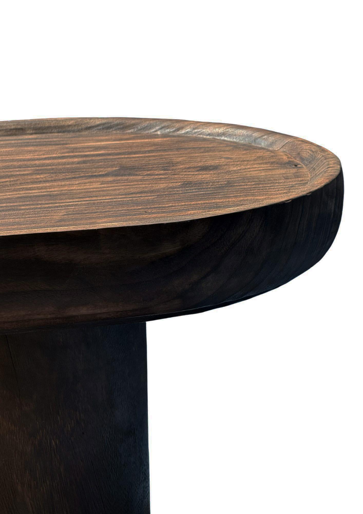 Indonesian Hand-Carved Solid Mango Wood Side Table, Modern Organic, Espresso For Sale