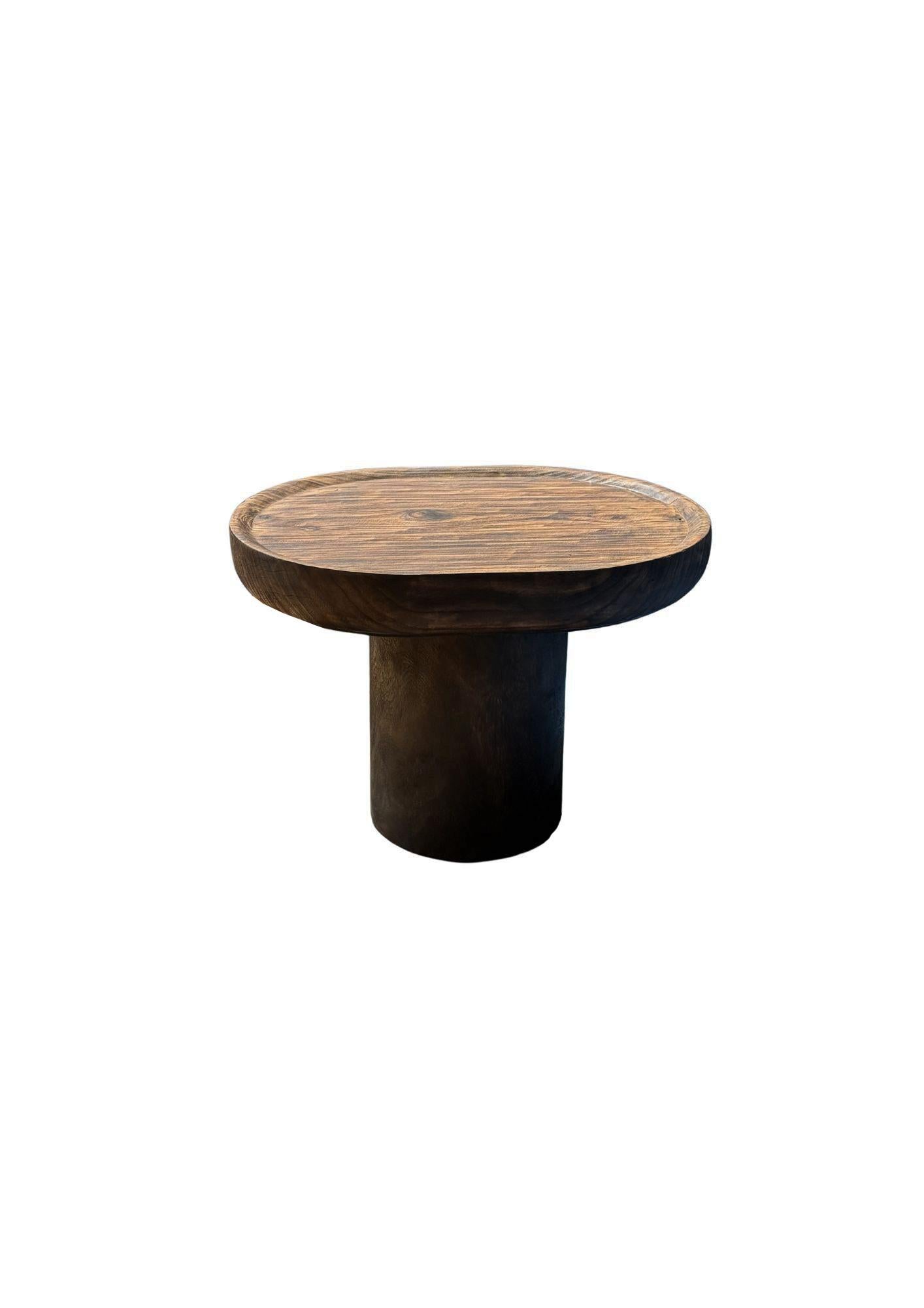 Fruitwood Hand-Carved Solid Mango Wood Side Table, Modern Organic, Espresso For Sale