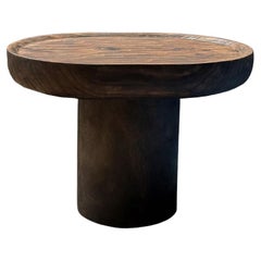 Mesa Auxiliar de Madera Maciza de Mango Tallada a Mano con Diseño de Nube, Orgánica Moderna, Espresso