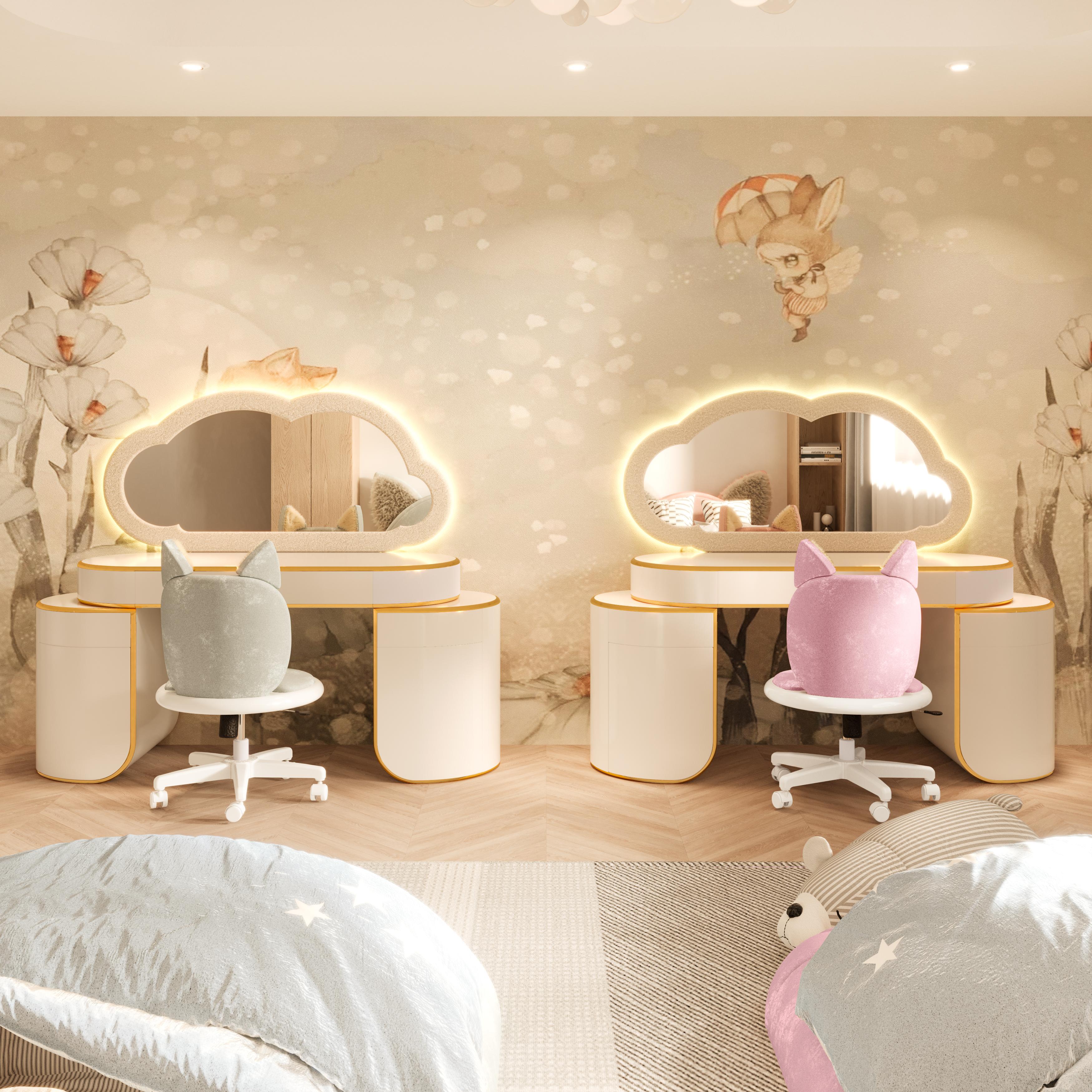 Cloud Pink Glow Desk by MAGILORE - Scrivania di lusso per bambini in bouclé e foglia d'oro in vendita 2