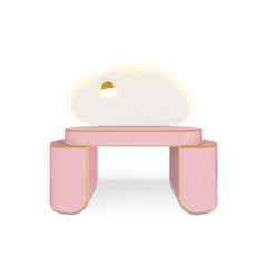 Cloud Pink Glow Desk by MAGILORE - Scrivania di lusso per bambini in bouclé e foglia d'oro
