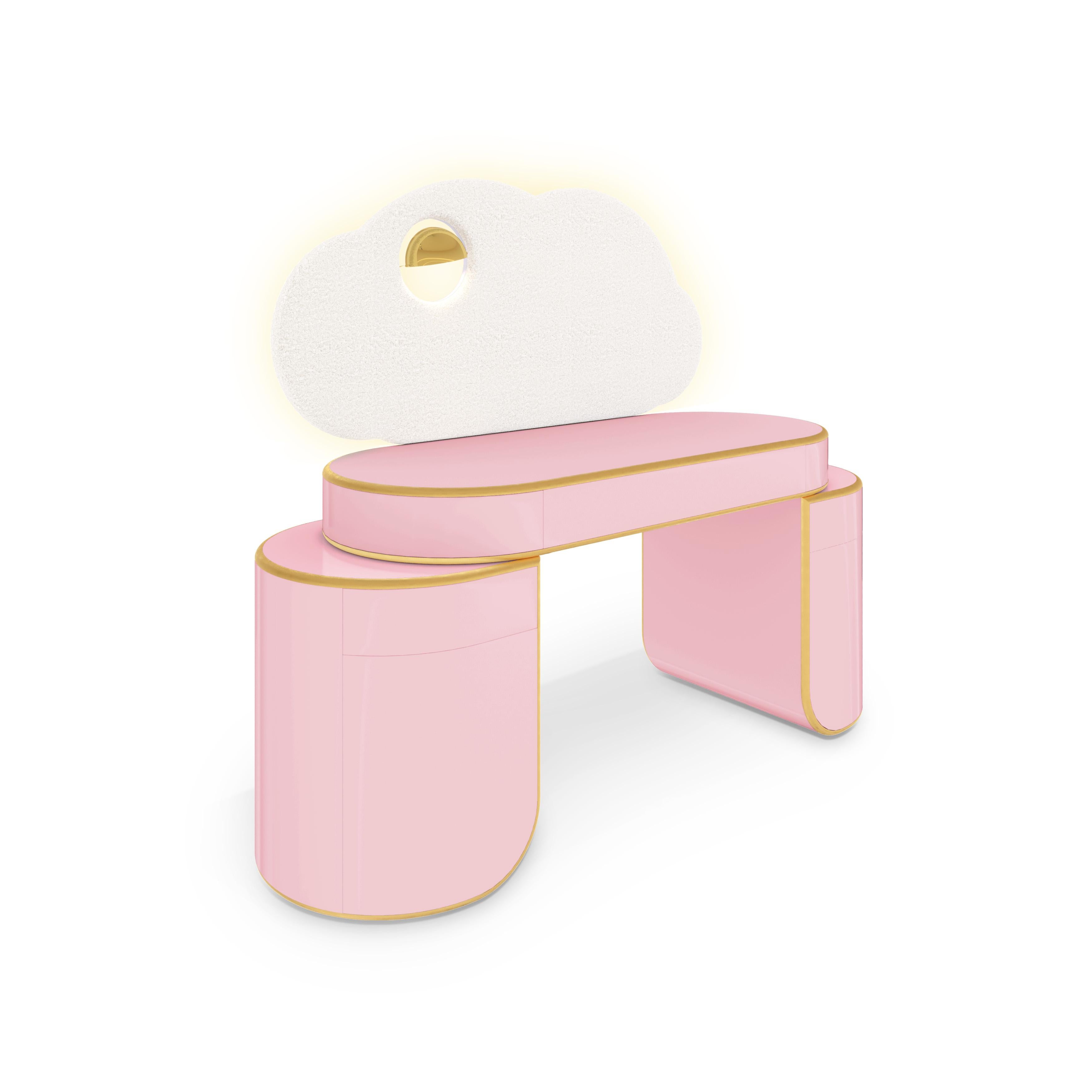 Cloud Pink Glow Desk by MAGILORE - Scrivania di lusso per bambini in bouclé e foglia d'oro In condizioni Nuovo in vendita a Vila Nova de Famalicão, PT