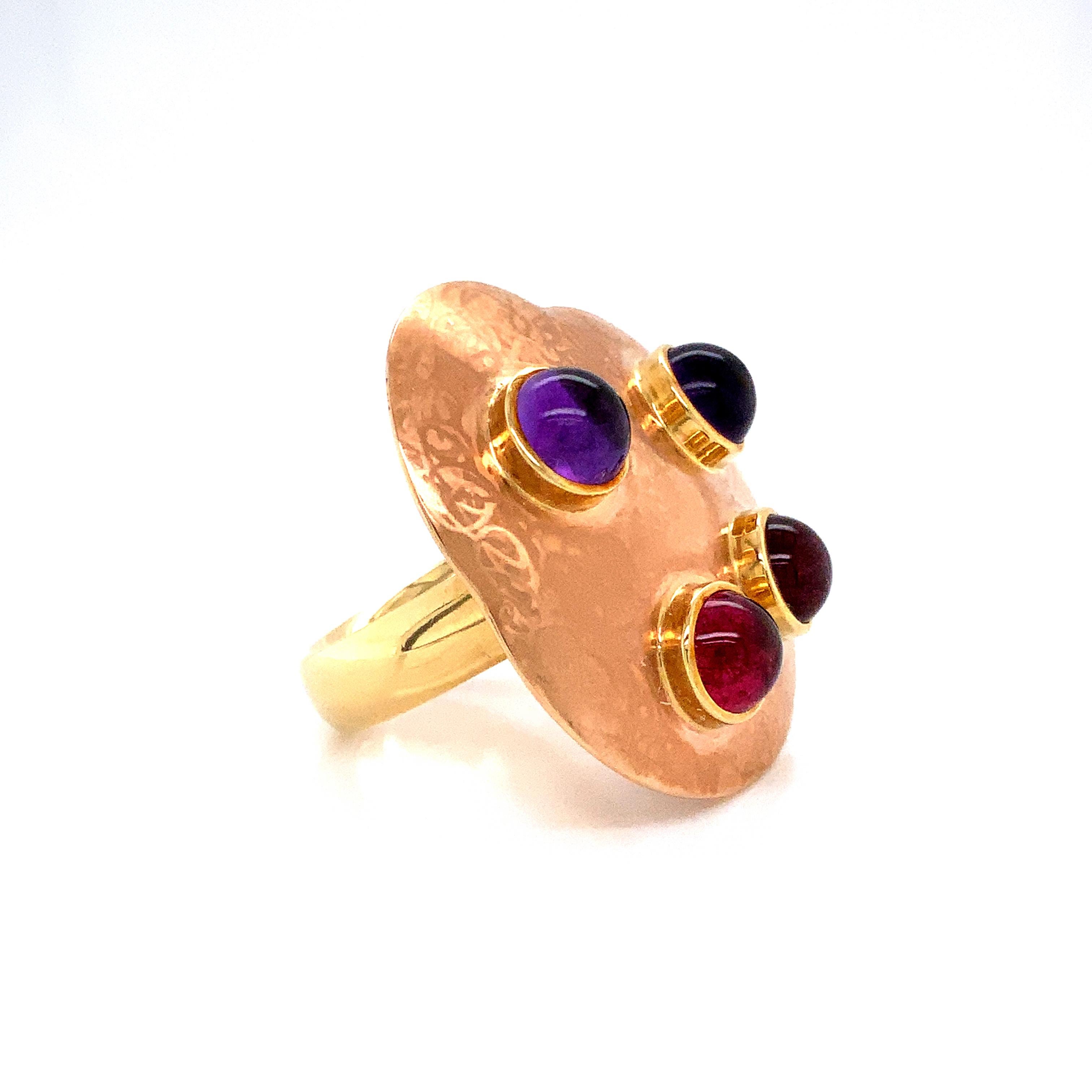 Contemporary Georg Spreng - Cloud Ring 18 Karat Red Gold lilac Amethysts and red Tourmalines For Sale